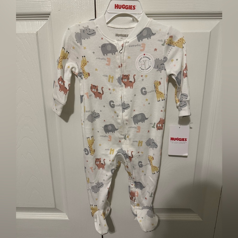 NWT!! Huggies White Animal Print Kids Footie